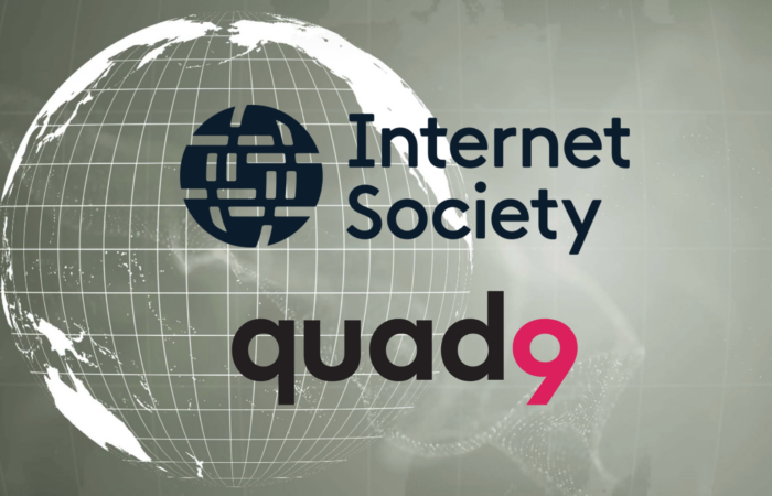 greyish background with a grided globe featuring Internet Society and Quad9 logos