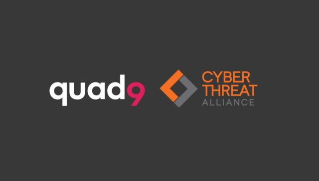 black background with quad9 and cyber threat alliance introducing partnership