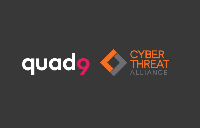 black background with quad9 and cyber threat alliance introducing partnership