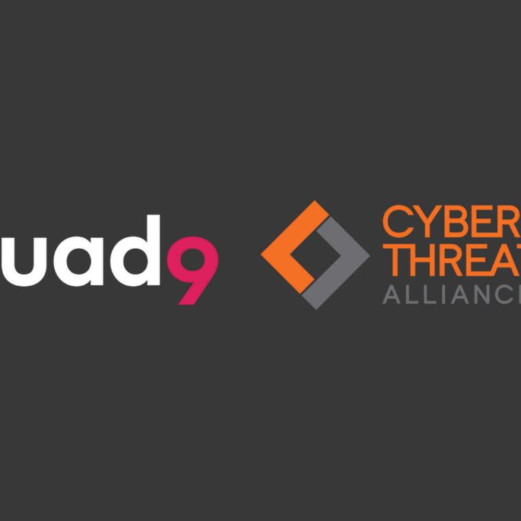 black background with quad9 and cyber threat alliance introducing partnership