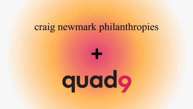 yellow with centered red hue featuring announcement of craig network philanthropies working with quad9