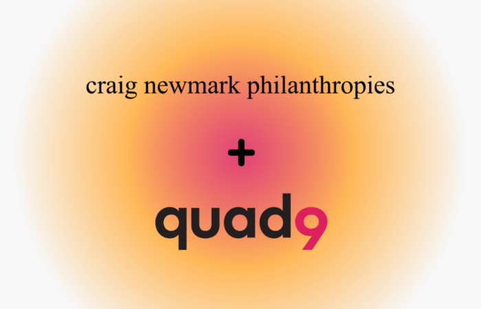yellow with centered red hue featuring announcement of craig network philanthropies working with quad9