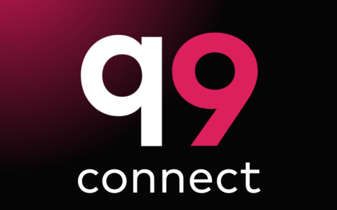 q9 logo and says connect below it pink coming from the left shading to black on the right