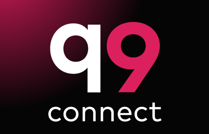 q9 logo and says connect below it pink coming from the left shading to black on the right