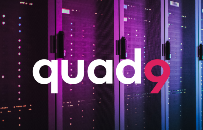 tech background with a purple hue and quad9 logo