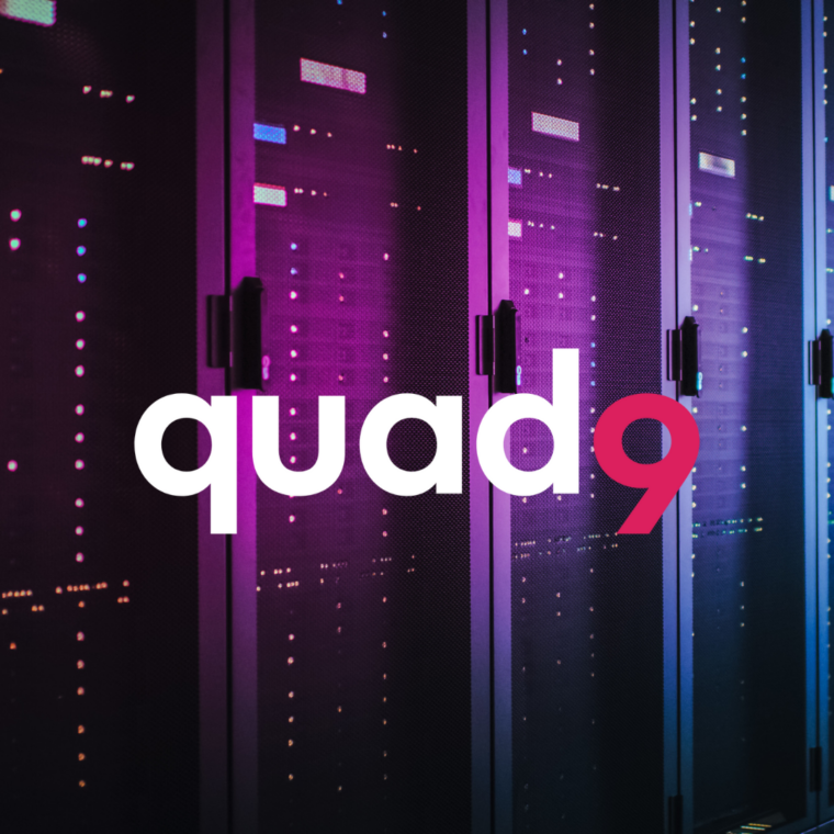 tech background with a purple hue and quad9 logo