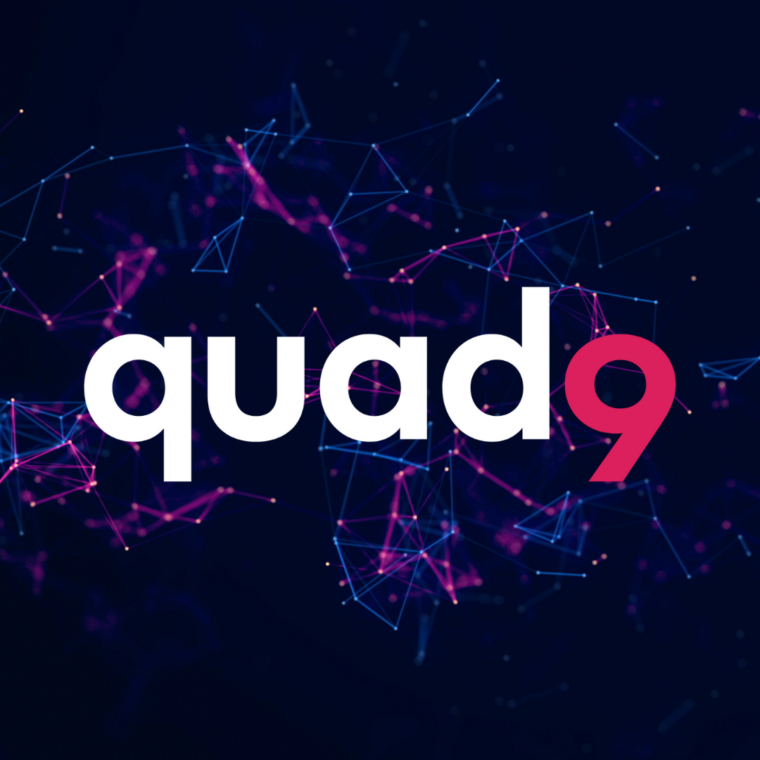 black background with blue and purple tech lines and q9 logo