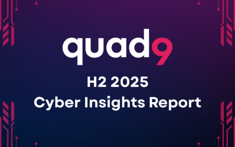 purple background with pink tech lines and in front Q9 logo and H2 2025 Cyber Insights Report