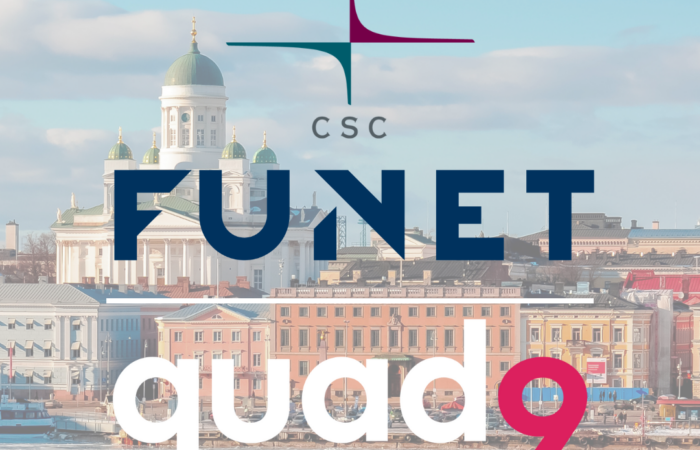 city background and announcement of CSC Funet with Quad9
