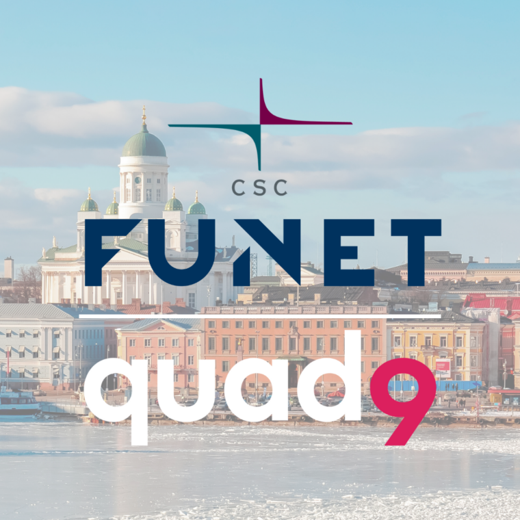 city background and announcement of CSC Funet with Quad9