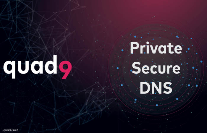 black to red shaded background with tech lines, announcement quad9 logo & Private Secure DNS