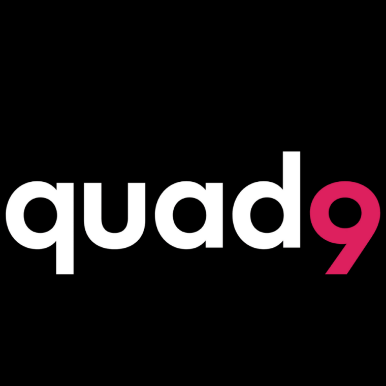 enlarged quad9 logo with two justice symbols alongside