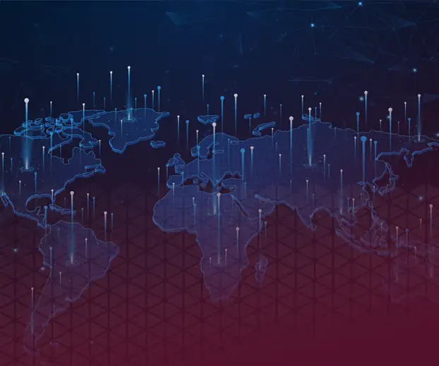 How quad9 works: image of the world map with technical vertical lines